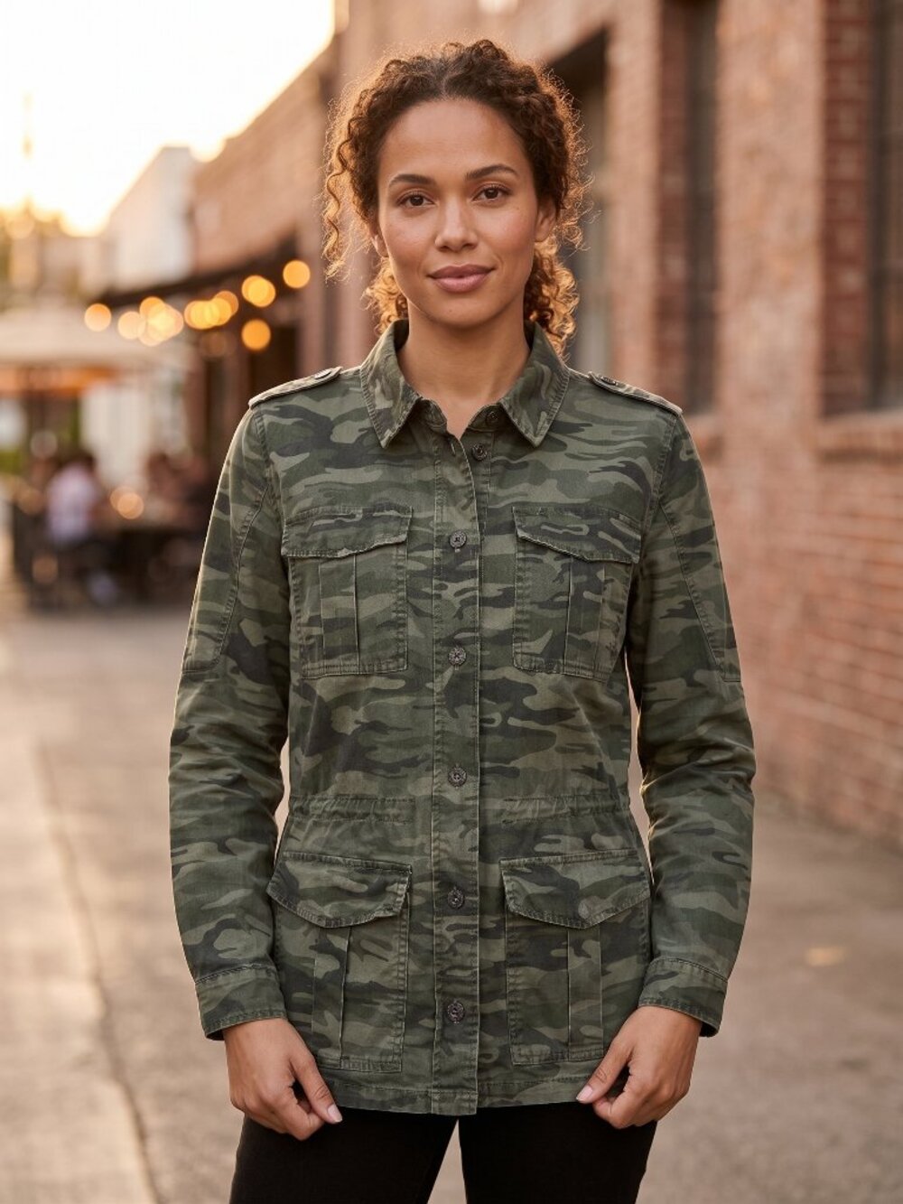 Buffalo David Bitton Women's Size L Camo Utility Field Jacket Coat 100% Cotton